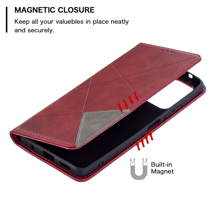 Red leather case with magnetic closure and built-in magnet for secure flip cover