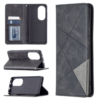 Dark gray leather flip wallet case with rhombus pattern and card holder pocket