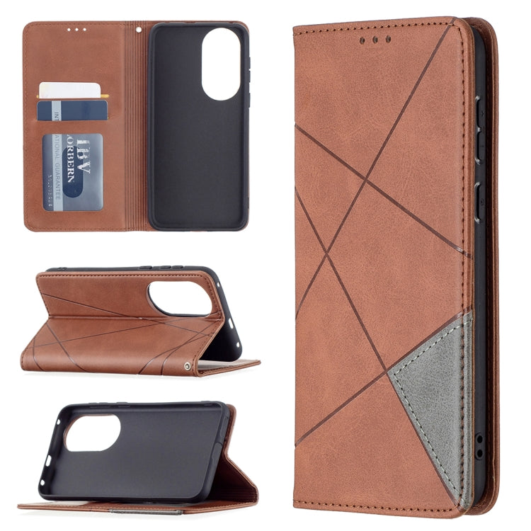 Leather wallet case with rhombus texture, card slots, and magnetic flip stand