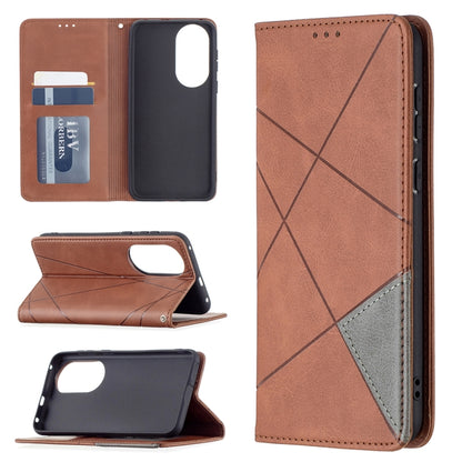 Leather wallet case with rhombus texture, card slots, and magnetic flip stand