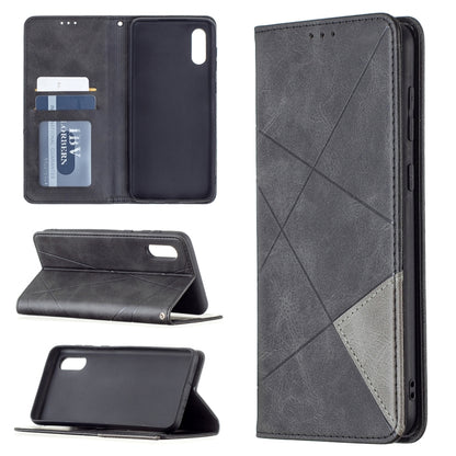 Charcoal gray leather wallet case with rhombus texture, flip cover, and side ports