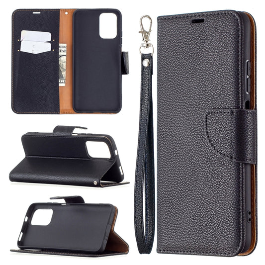 Dark textured leather phone wallet case with card slots, flip cover, and wrist lanyard