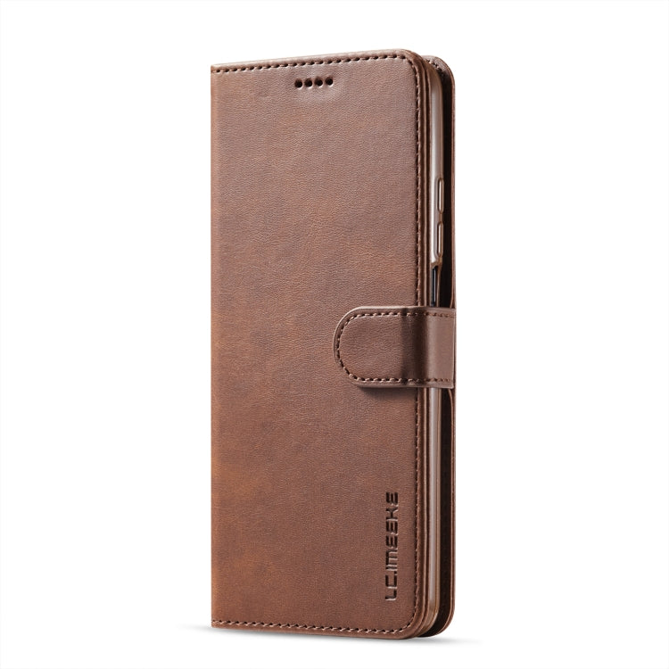Brown flip leather wallet case with strap and stitched edges for Redmi Note 10/10S