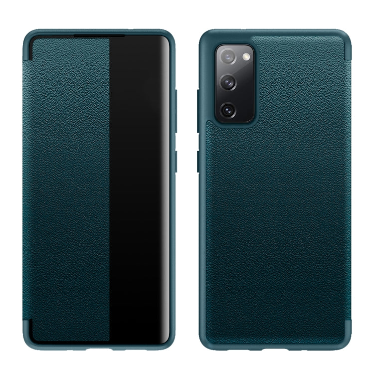 Teal textured magnetic flip phone case with side window; shockproof protective cover
