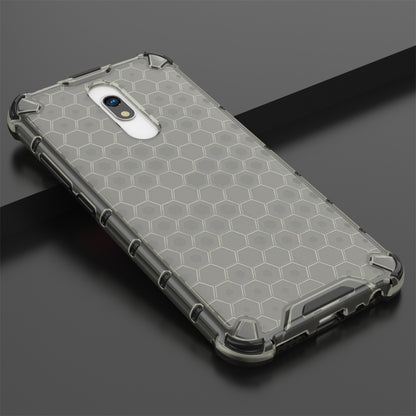 Honeycomb shockproof phone case with TPU bumper, light gray translucent back