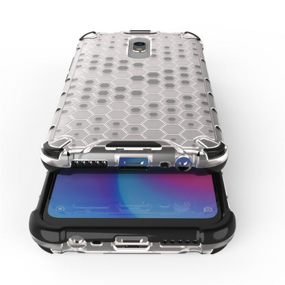 Shockproof honeycomb phone case with TPU bumper, light gray with raised camera rim