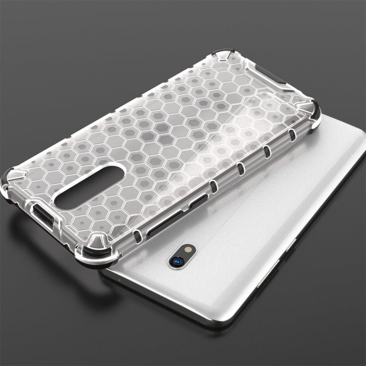 Shockproof honeycomb phone case with TPU bumper, white and gray hex pattern