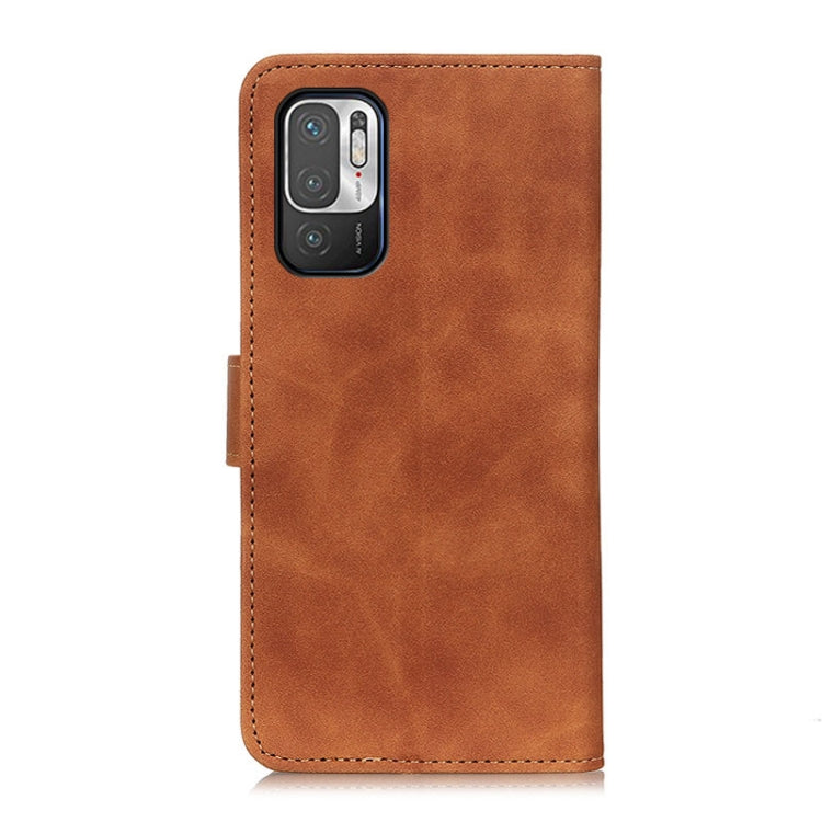 Brown PU flip phone wallet case with camera cutout and card slot
