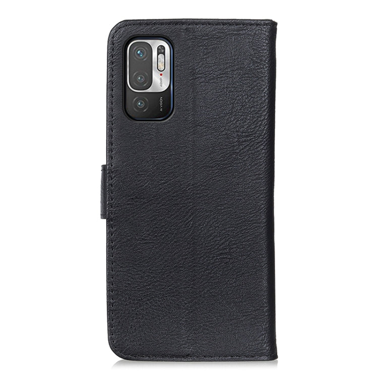 KHAZNEH black cowhide-texture leather flip phone case with camera cutout