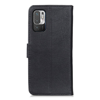 KHAZNEH black cowhide-texture leather flip phone case with camera cutout