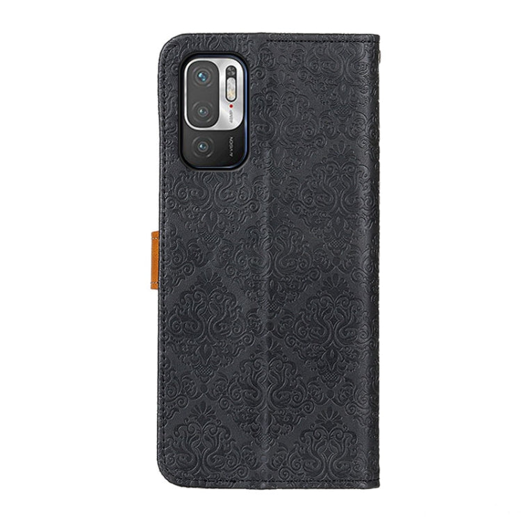 Black embossed PU leather phone case with camera cutout and flip cover