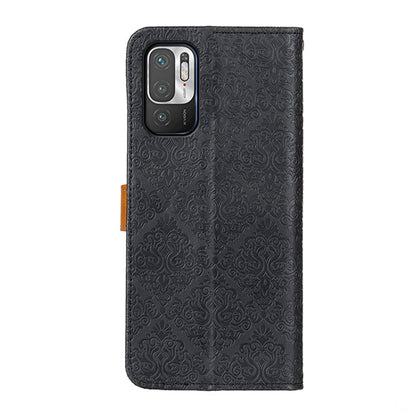 Black embossed PU leather phone case with camera cutout and flip cover
