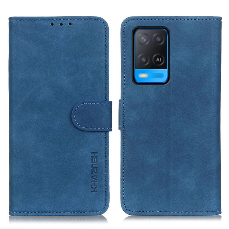 Blue flip leather-style wallet case with phone holder and card slots for KHAZNEH