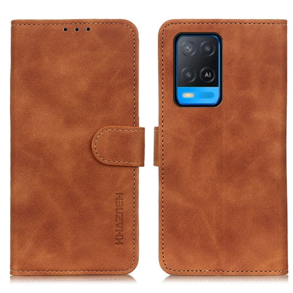 Brown flip leather-style wallet case with phone holder and card slots for KHAZNEH