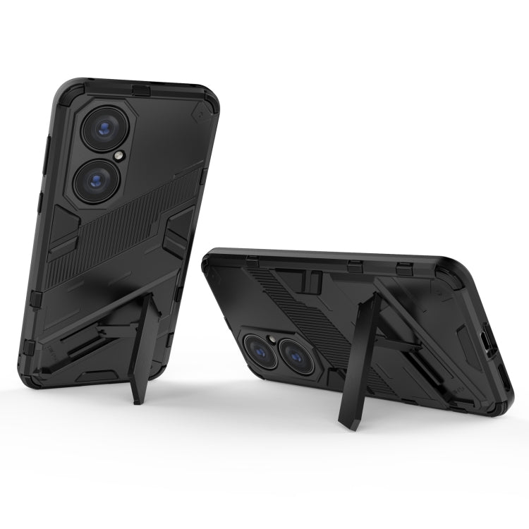 Black rugged shockproof phone case with kickstand, raised camera cutouts