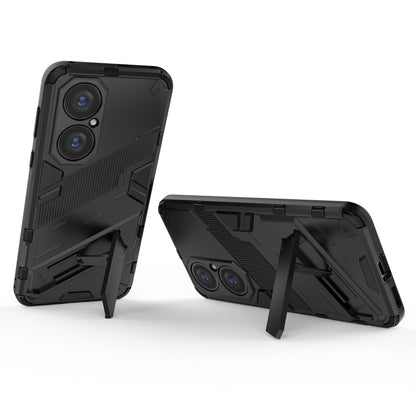 Black rugged shockproof phone case with kickstand, raised camera cutouts