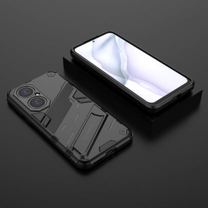 Black shockproof phone case with kickstand and side button covers, rugged armor