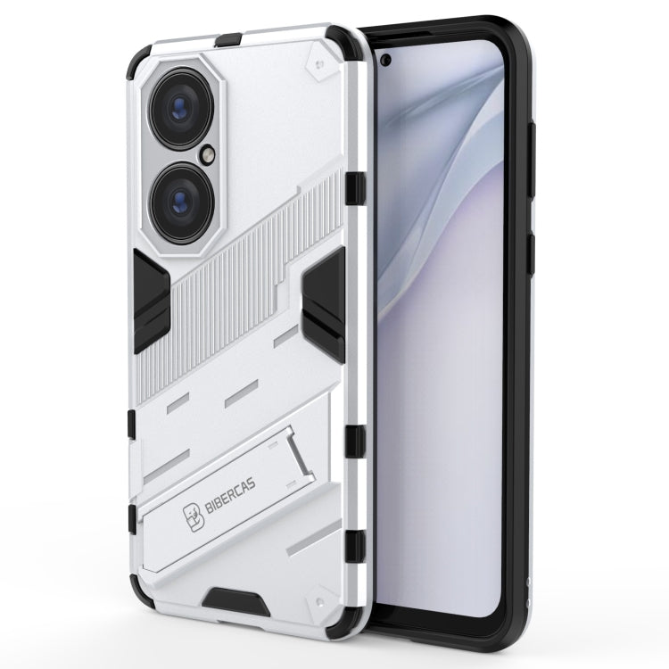 Rugged shockproof phone case with camera cutouts, white/black, for Huawei P50