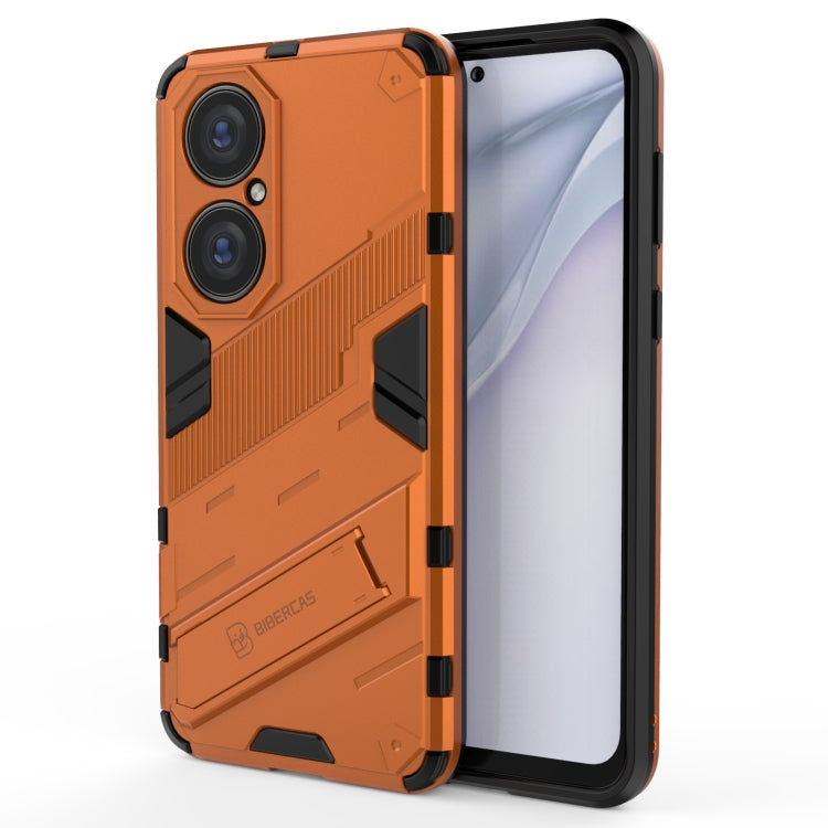 Rugged shockproof phone case with camera cutouts, orange/black, for Huawei P50