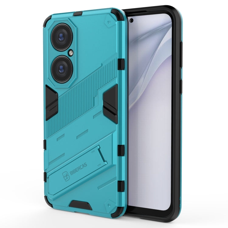 Rugged shockproof phone case with camera cutouts, teal/black, for Huawei P50