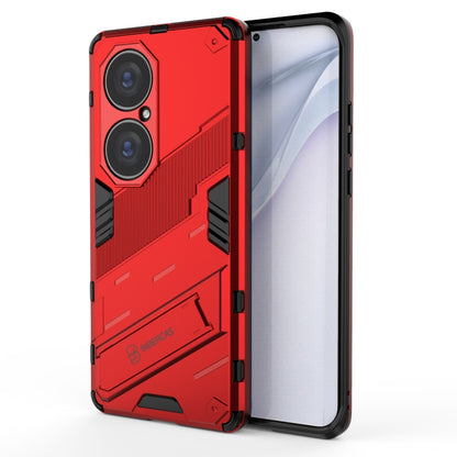 Red rugged shockproof phone case with camera cutouts and TPU bumper frame