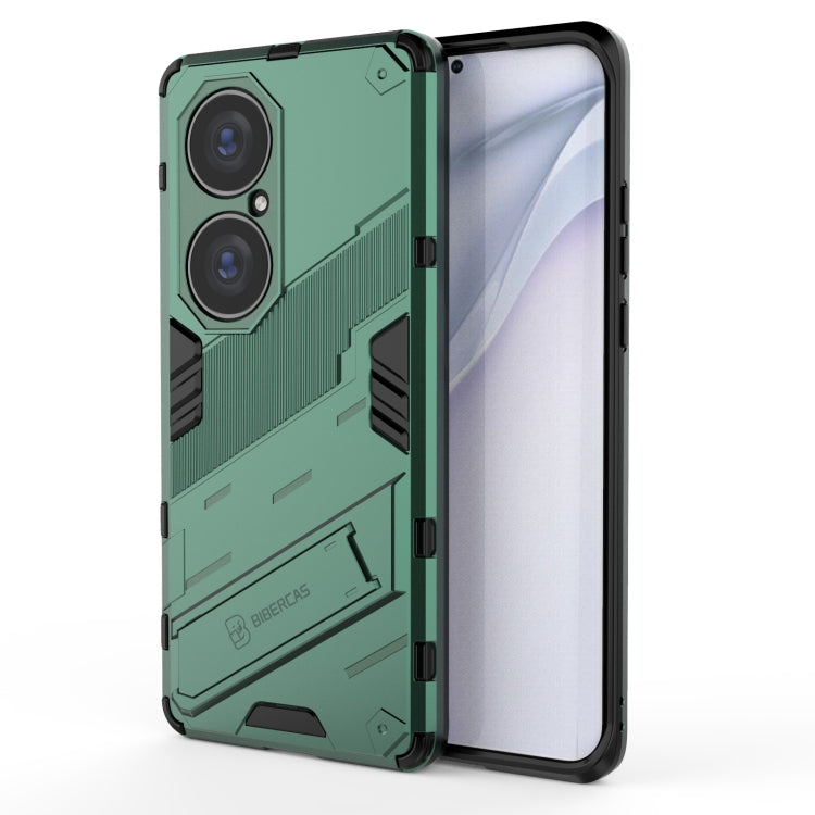 Rugged shockproof phone case with camera cutouts, green/black, for Huawei P50 Pro