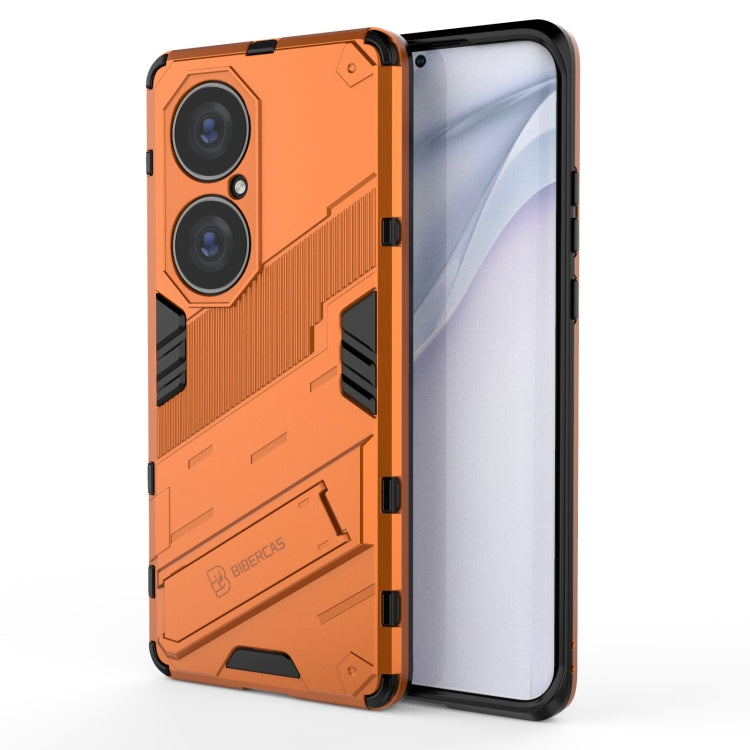 Rugged shockproof phone case with camera cutouts, orange/black, for Huawei P50 Pro