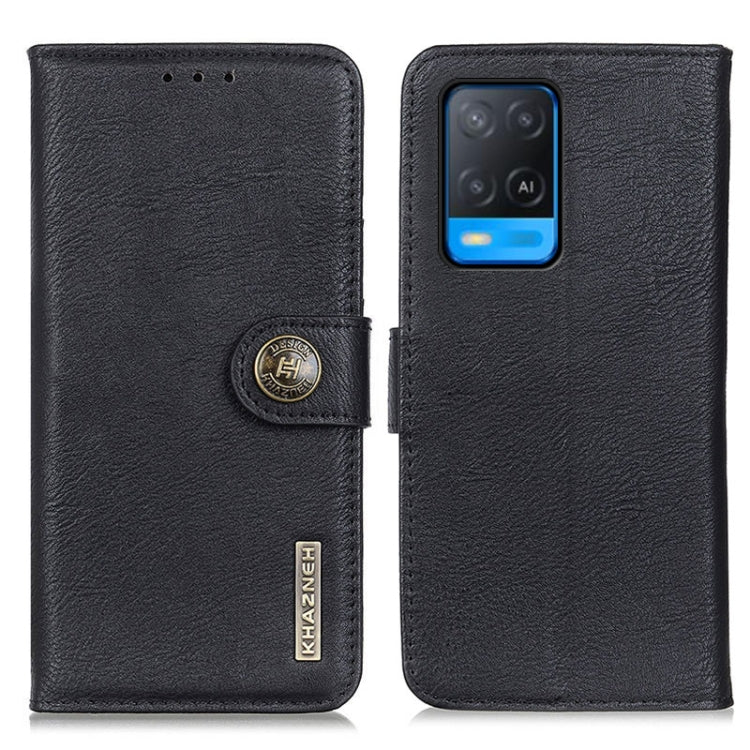 KHAZNEH leather flip phone case with card slots, black; holder cover with camera cutout.