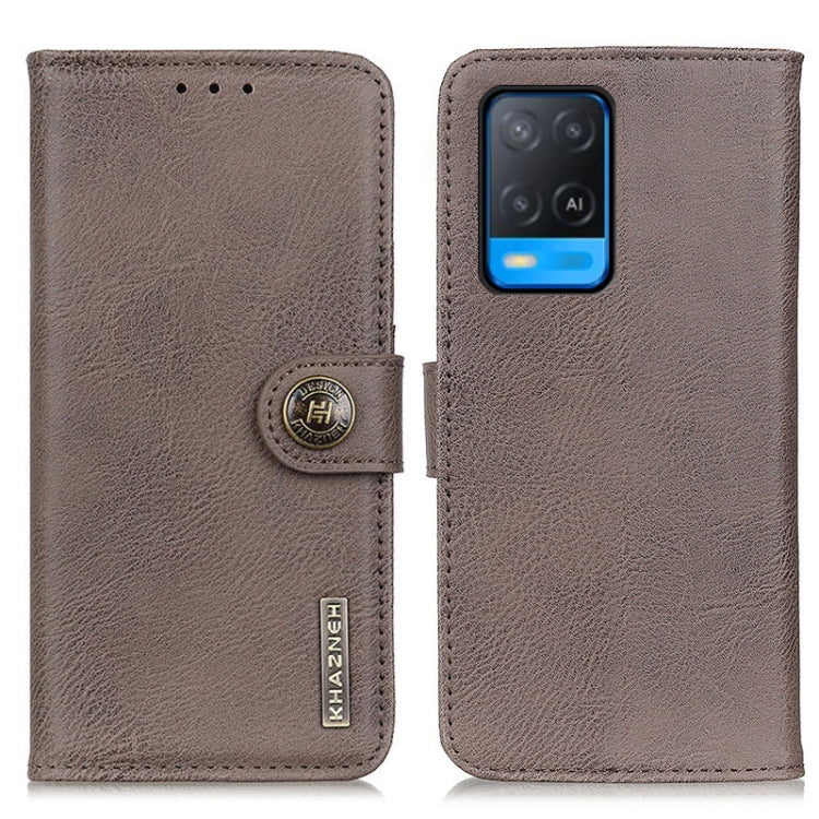 KHAZNEH leather flip phone case with card slots, khaki; flip cover with camera cutout.
