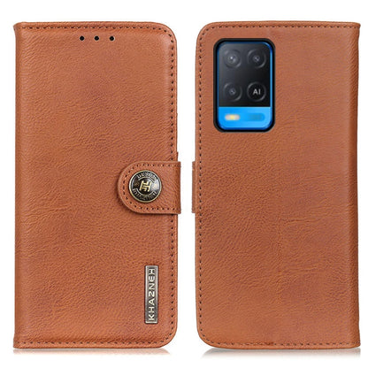 KHAZNEH leather flip phone case with card slots, brown; flip cover and camera cutout.