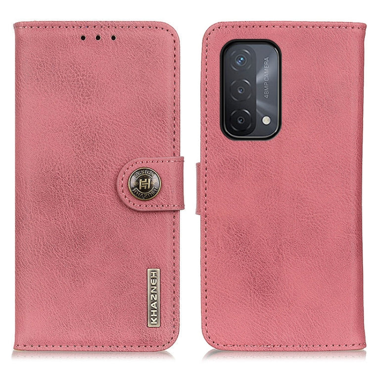 KHAZNEH pink flip leather phone case with camera cutout and KHAZNEH logo