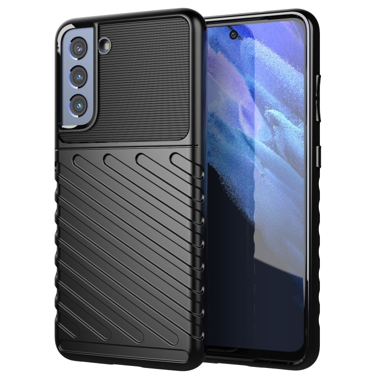 Black shockproof TPU phone case with ribbed texture and camera cutouts