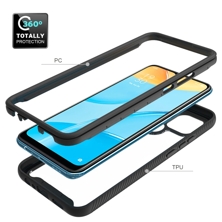Shockproof phone case with TPU bumper and transparent PC-style panel, raised edges