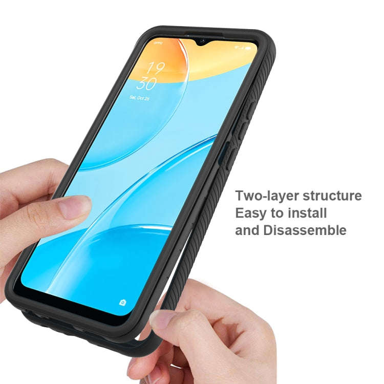 Shockproof phone case with black TPU frame and blue back cover; easy-grip design