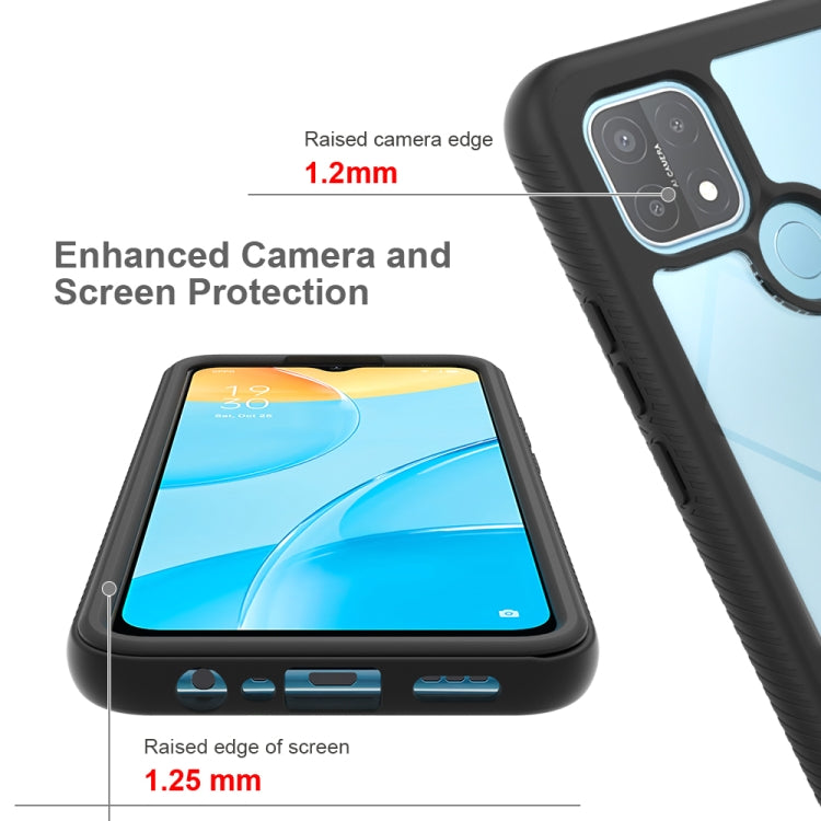 Shockproof phone case with black frame and blue back; raised camera and screen edges