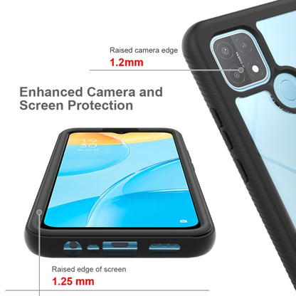 Shockproof phone case with black frame and blue back; raised camera and screen edges