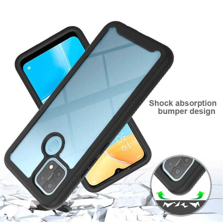 Shockproof bumper phone case with black frame and light blue back; impact-absorbing design