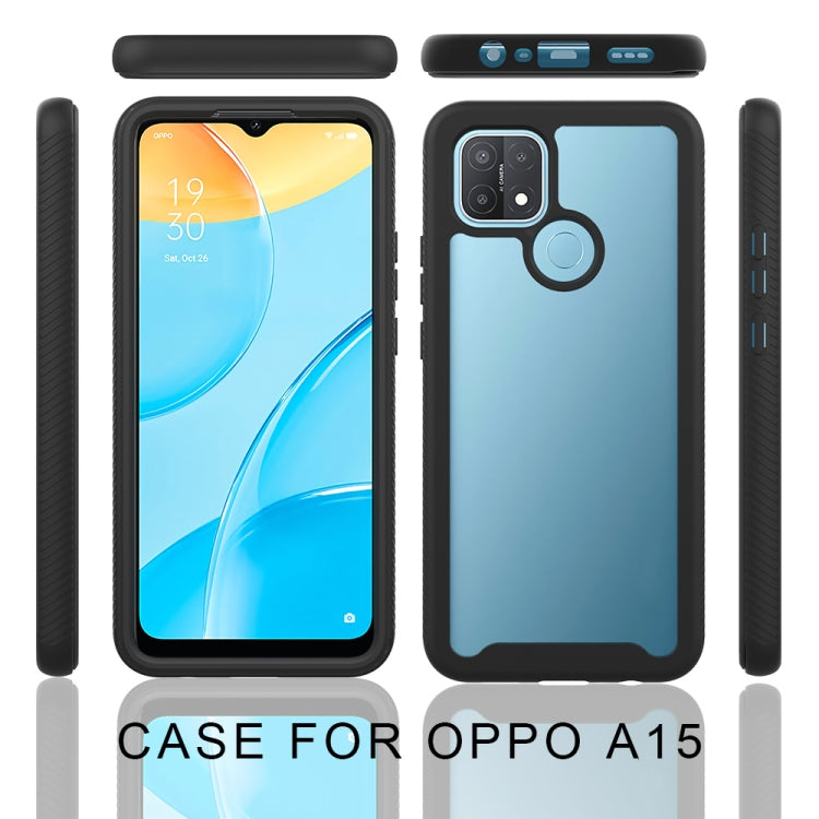 Shockproof phone case set for OPPO A15; black TPU bumper with blue back