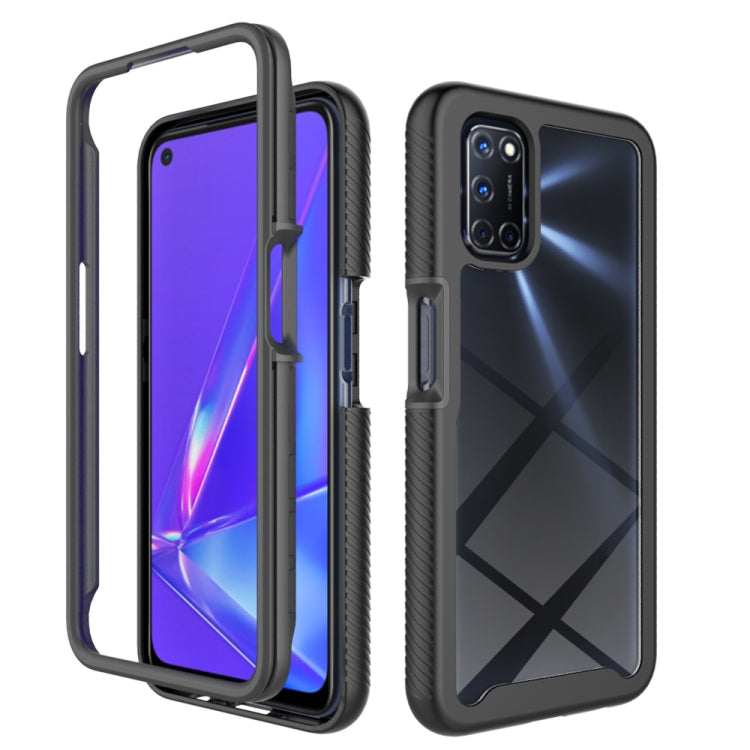 Shockproof phone case with purple screen window and black TPU bumper; rear camera cutout