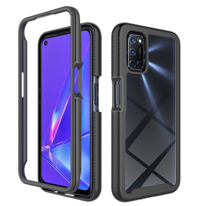 Shockproof phone case with purple screen window and black TPU bumper; rear camera cutout