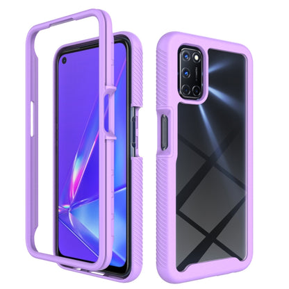 Lavender shockproof phone case with blue accents, geometric back, camera cutout
