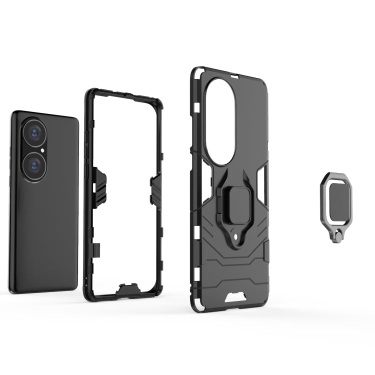 Shockproof phone case set: back cover, frame, and magnetic ring holder piece
