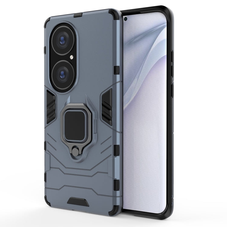 Navy shockproof phone case with magnetic ring holder and raised camera guards
