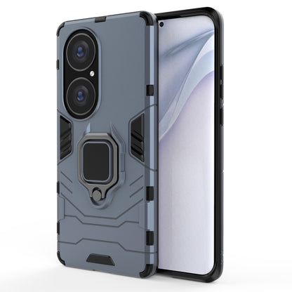 Navy shockproof phone case with magnetic ring holder and raised camera guards