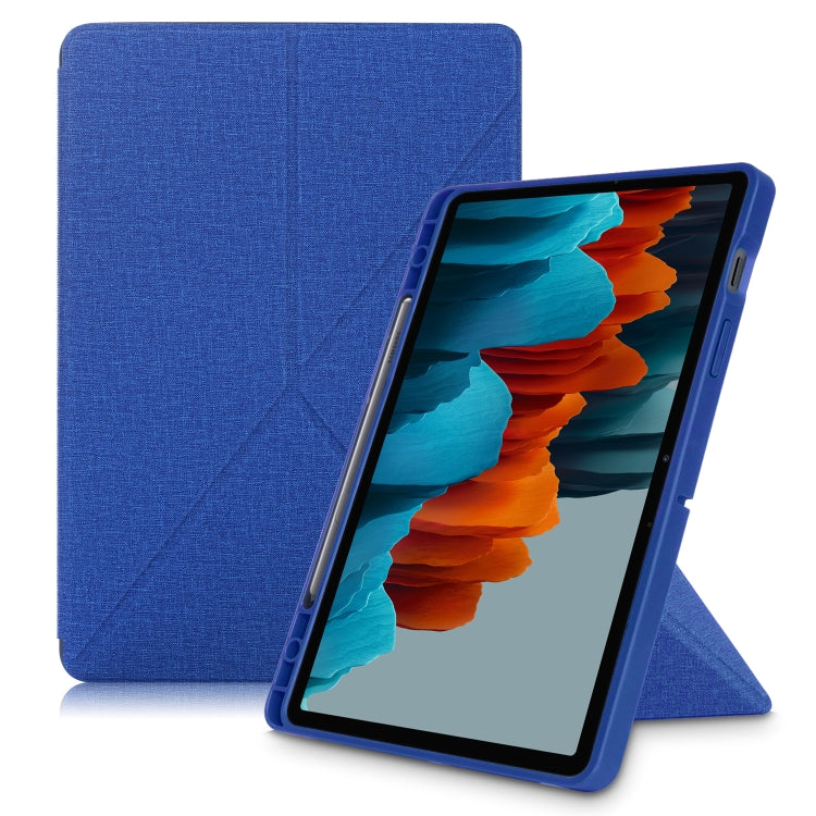 Blue textured PU leather tablet case with front cover and kickstand