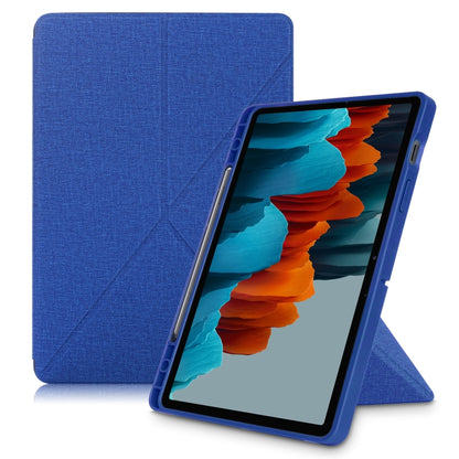 Blue textured PU leather tablet case with front cover and kickstand