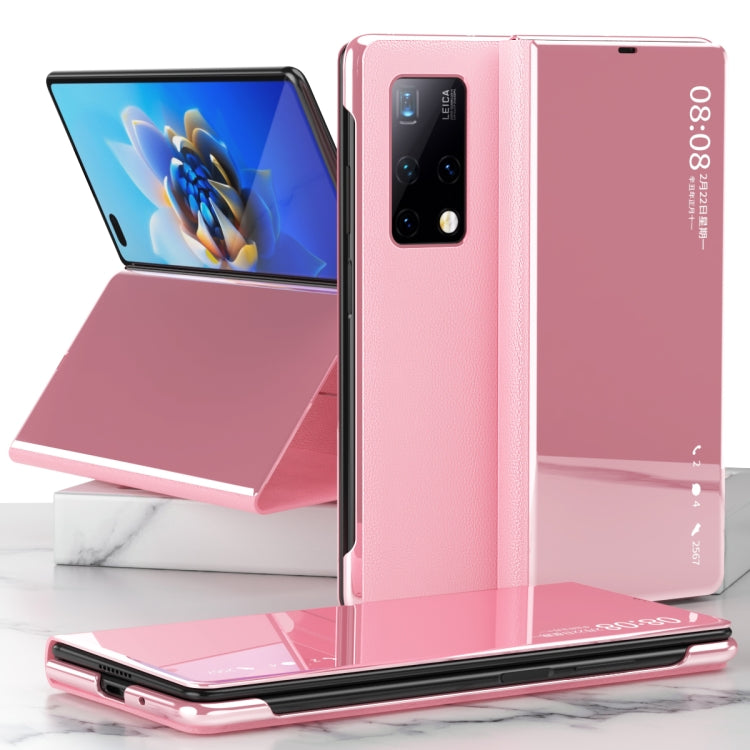Pink mirror protective phone case with fold stand for Huawei Mate X2