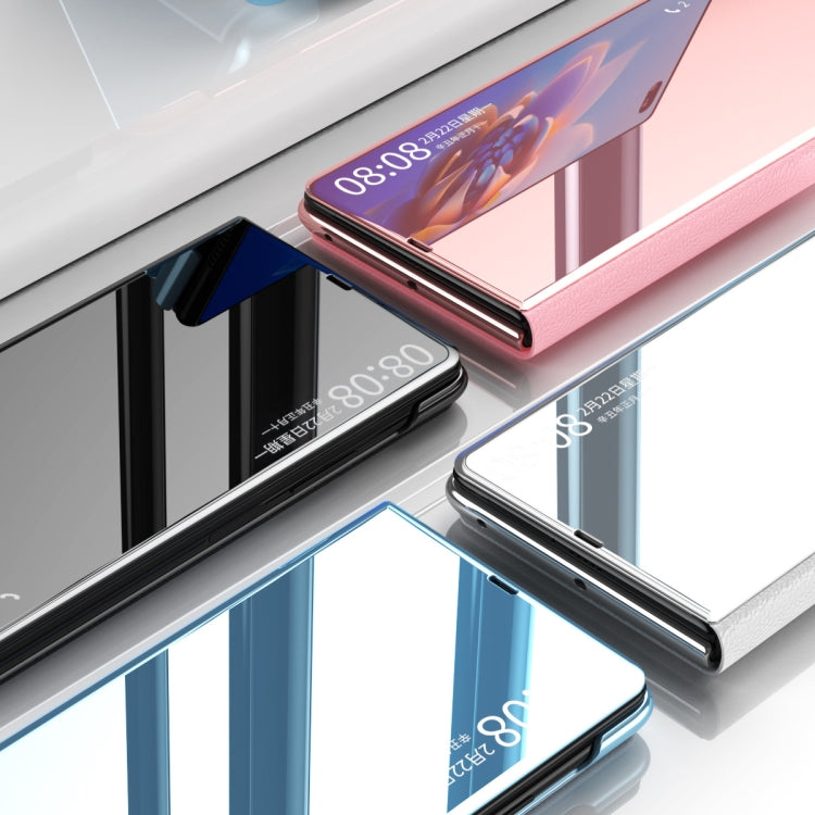 Pink and blue mirror protective phone cases with fold stand and side cutouts