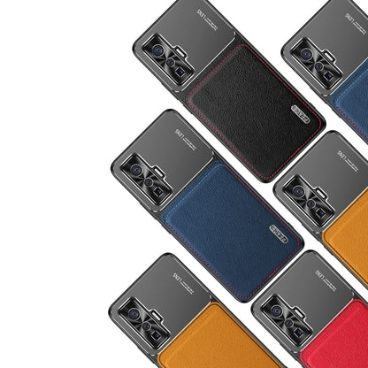 Set of protective phone cases with frosted metal camera tops and leather-texture backs in colors