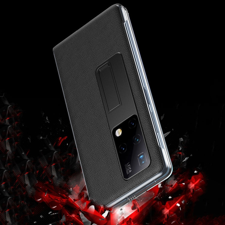 Transparent protective case with invisible holder for Huawei Mate X2, black rear close-up